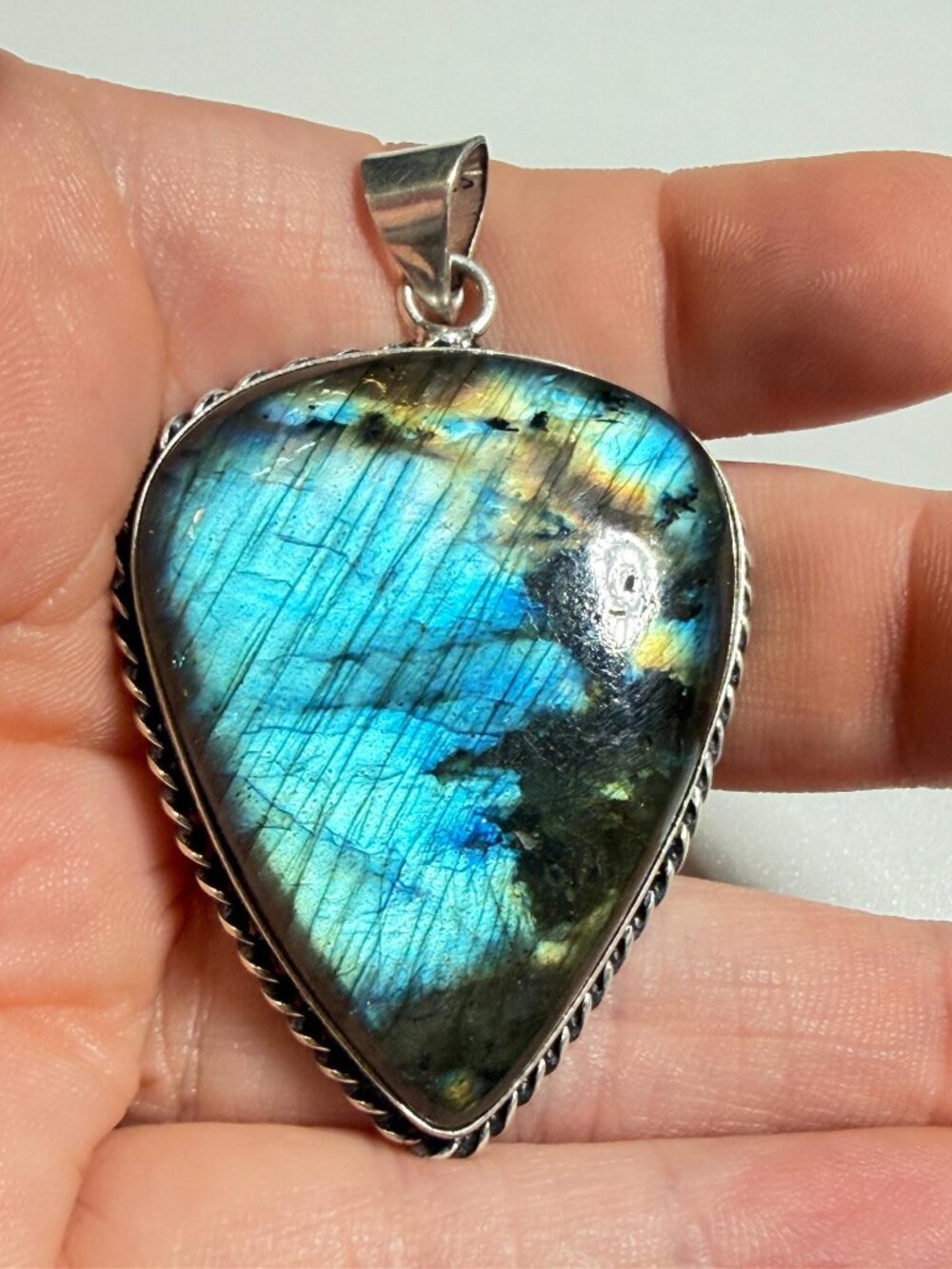 Labradorite Pendant Teardrop Blue Flash Natural Gemstone 925 Stamped Bale OOAK
